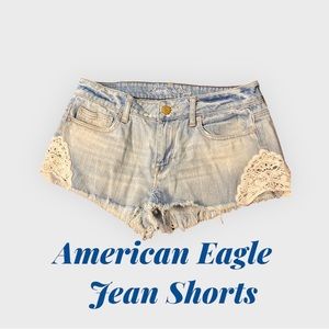 American Eagle stretch jean shorts with lace side detail